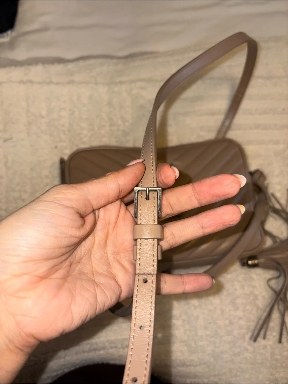 UPDATE: SOLD Saint Laurent Taupe Quilted Leather Crossbody Camera Bag w/ Tassel - Picture 5 of 5